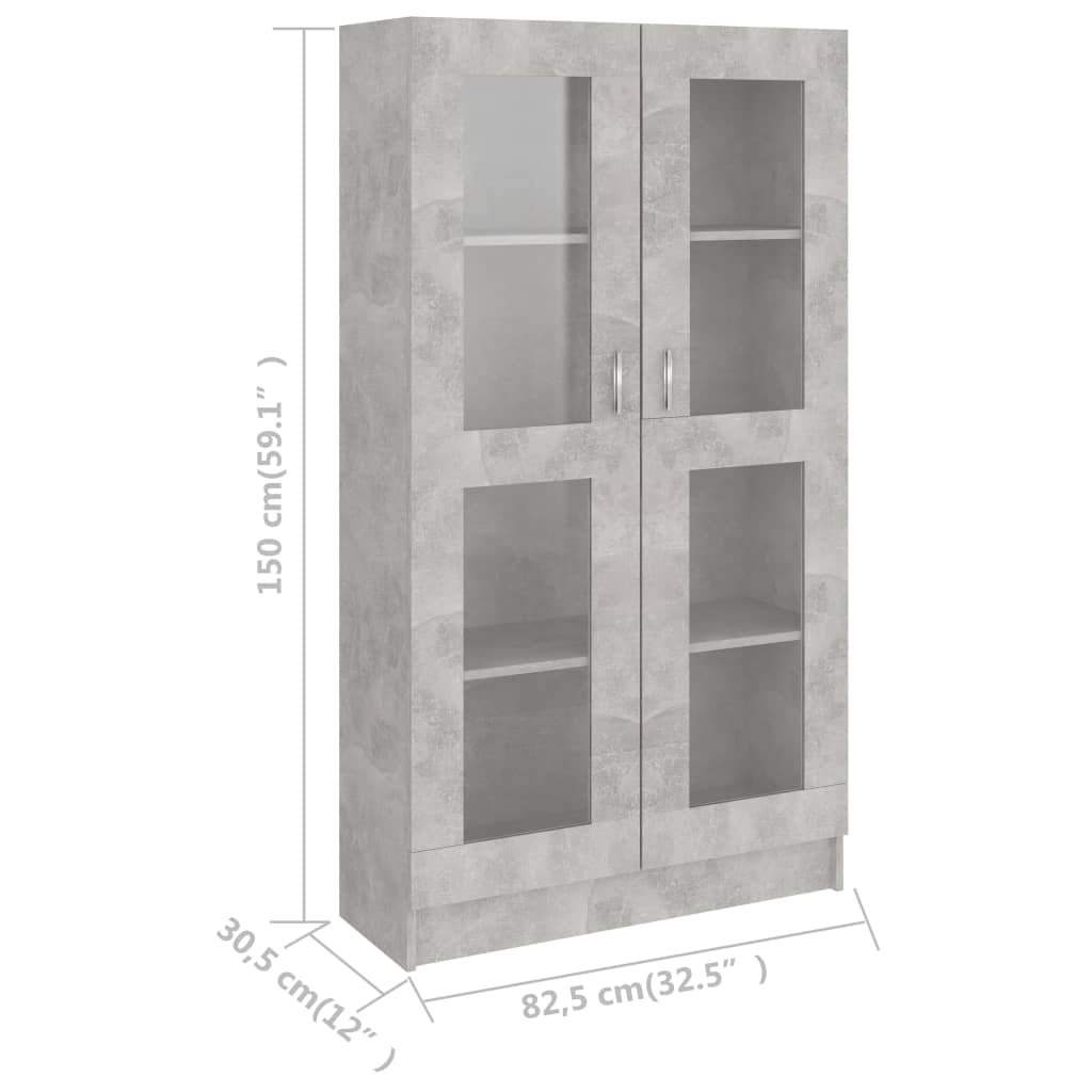 vidaXL vitrīna, betona pelēka, 82,5x30,5x150 cm, skaidu plāksne