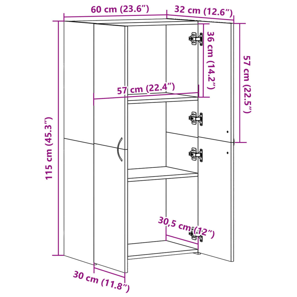 vidaXL dokumentu skapis, betona pelēks, 60x32x115 cm inženierijas koks