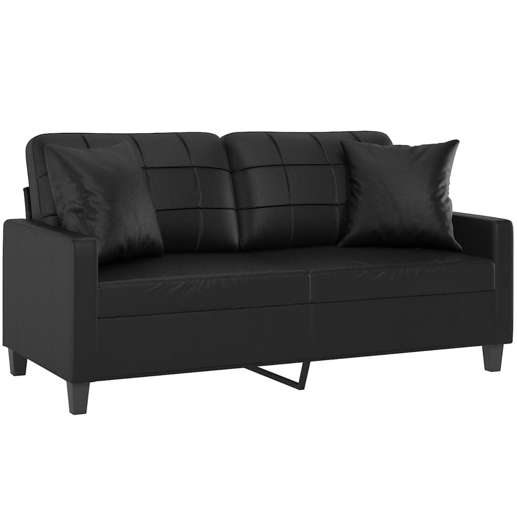 vidaXL divvietīgs dīvāns ar spilveniem, melns, 140 cm, mākslīgā āda
