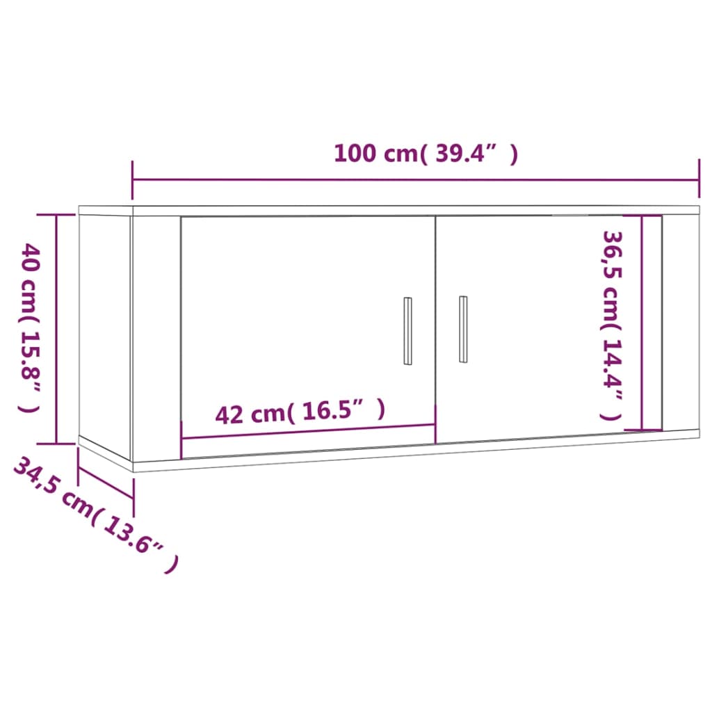 vidaXL sienas TV skapīši, 3 gab., balti, 100x34,5x40 cm