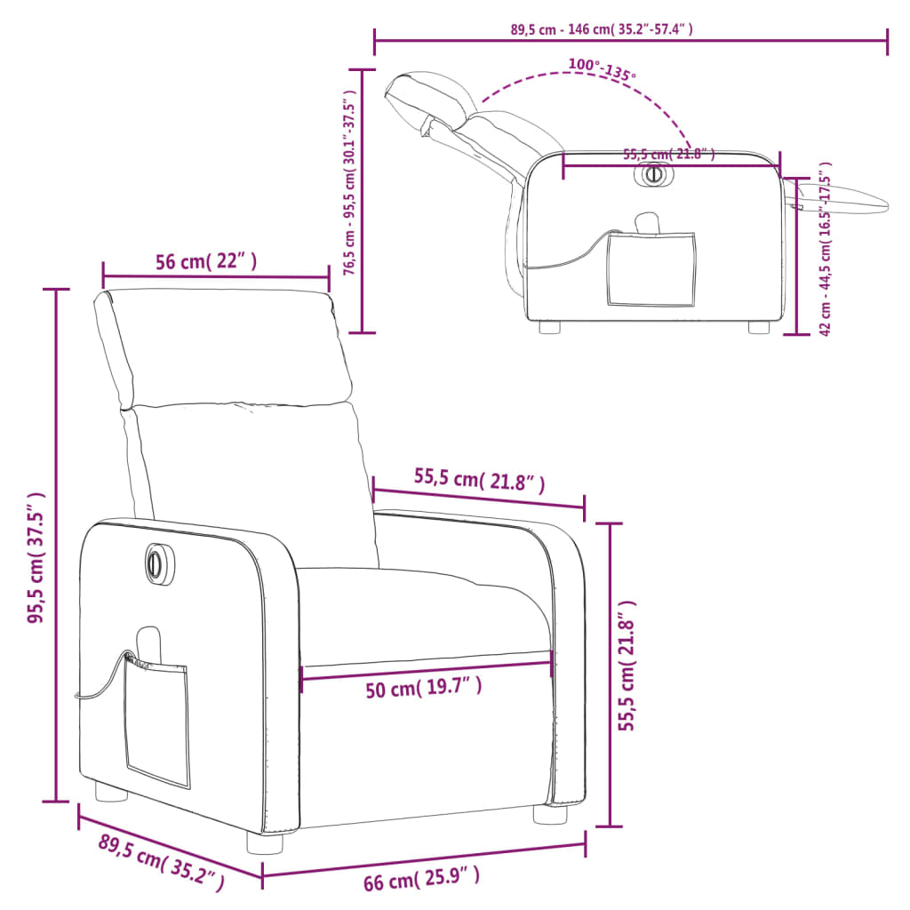 vidaXL elektrisks masāžas krēsls, atgāžams, vīnsarkana mākslīgā āda