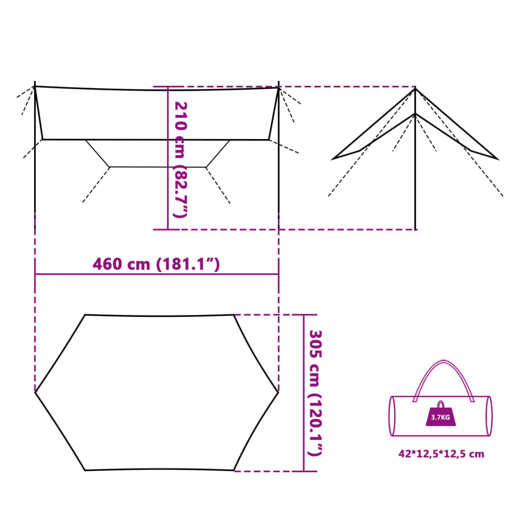 vidaXL kempinga tents, zila, 460x305x210 cm, ūdensizturīga