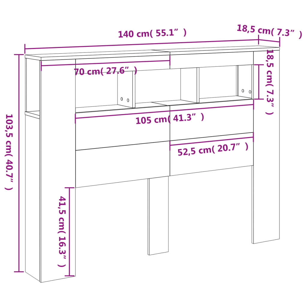 vidaXL gultas galvgalis ar LED, balts, 140x18,5x103,5 cm, koks