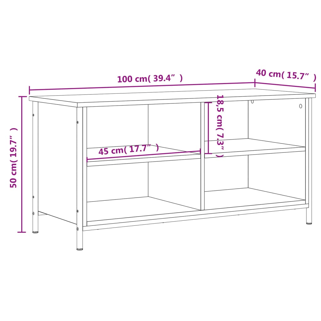 vidaXL TV skapītis, pelēka ozolkoka, 100x40x50 cm, inženierijas koks