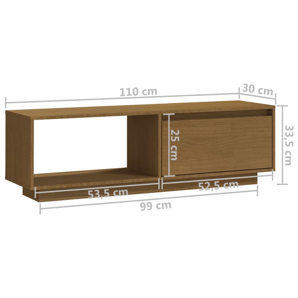 vidaXL TV skapītis, medus brūns, 110x30x33,5 cm, priedes masīvkoks