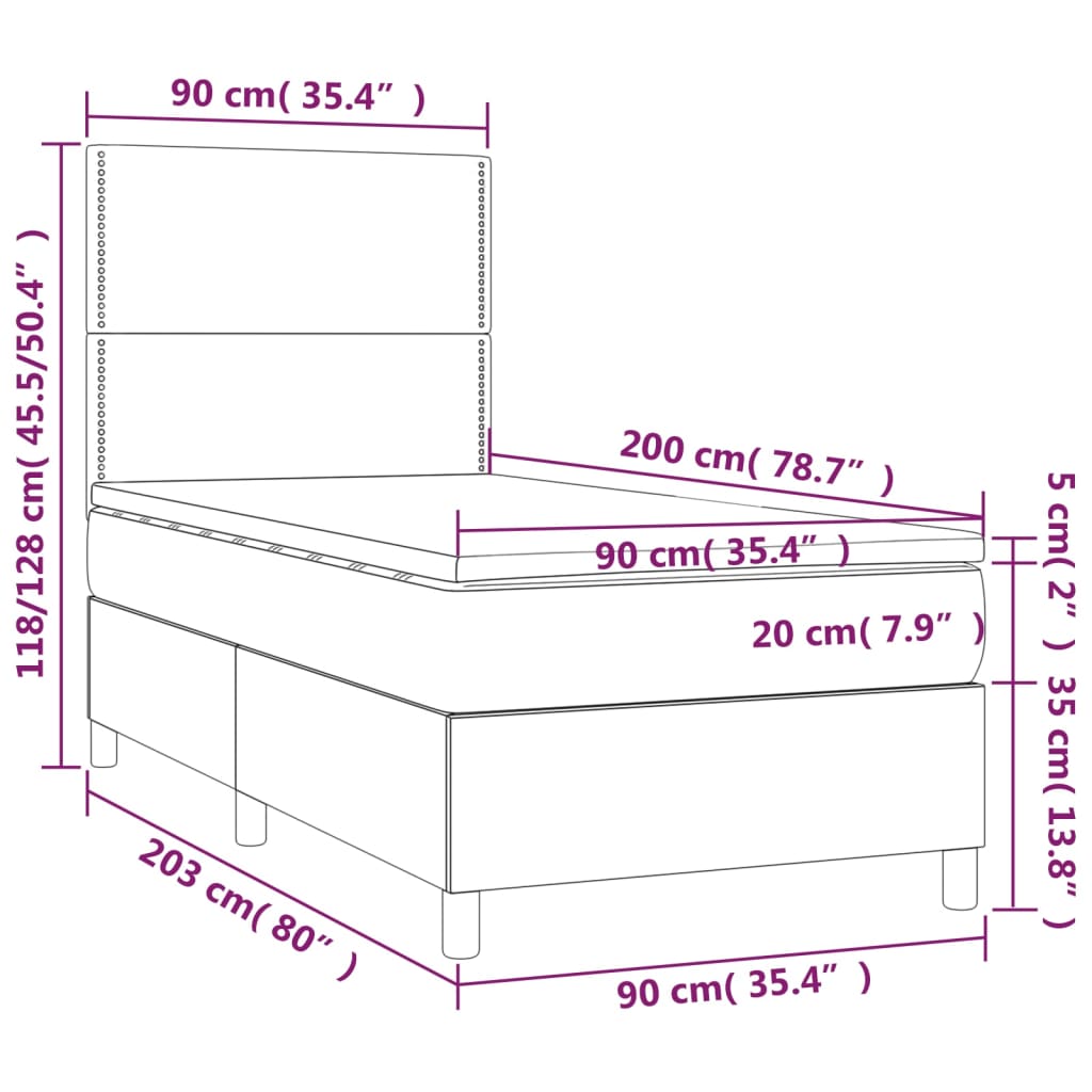 vidaXL atsperu gulta ar matraci, melna, 90x200 cm, mākslīgā āda