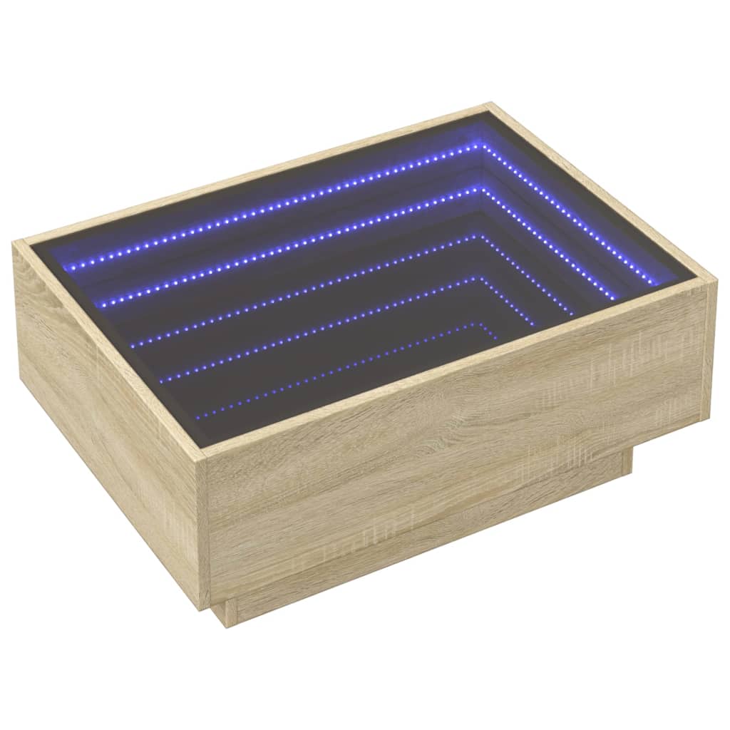 vidaXL kafijas galdiņš ar LED, ozola, 70x50x30 cm, inženierijas koks