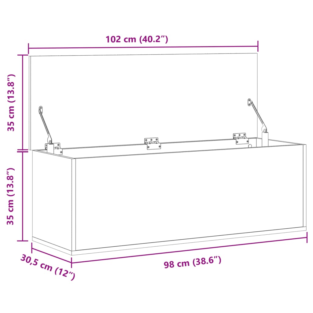 vidaXL uzglabāšanas kaste, 102x35x35 cm, inženierijas koks, pelēka