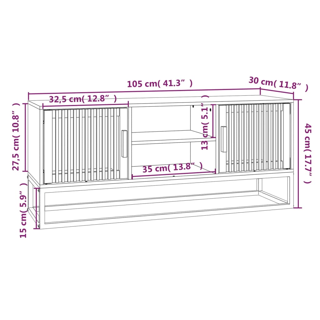 vidaXL TV skapītis, balts, 105x30x45 cm, inženierijas koks, dzelzs