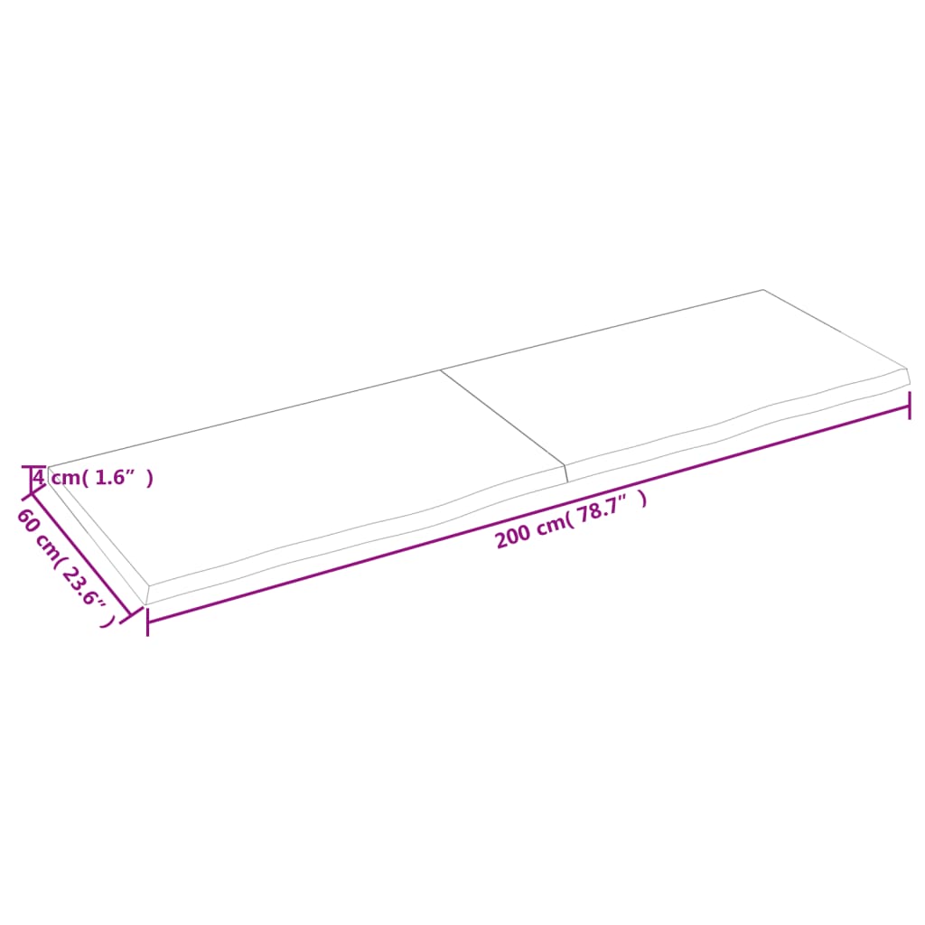 vidaXL vannasistabas virsma, 200x60x(2-4) cm , neapstrādāts masīvkoks