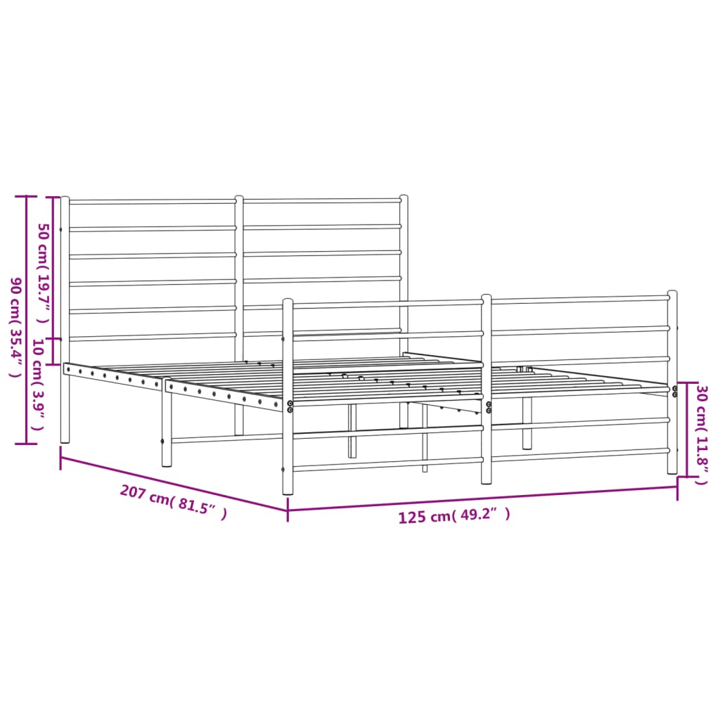 vidaXL gultas rāmis ar galvgali un kājgali, balts metāls, 120x200 cm