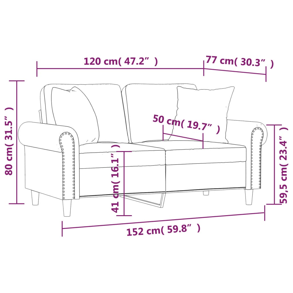 vidaXL divvietīgs dīvāns ar spilveniem, kapučīno, 120 cm, mākslīgā āda