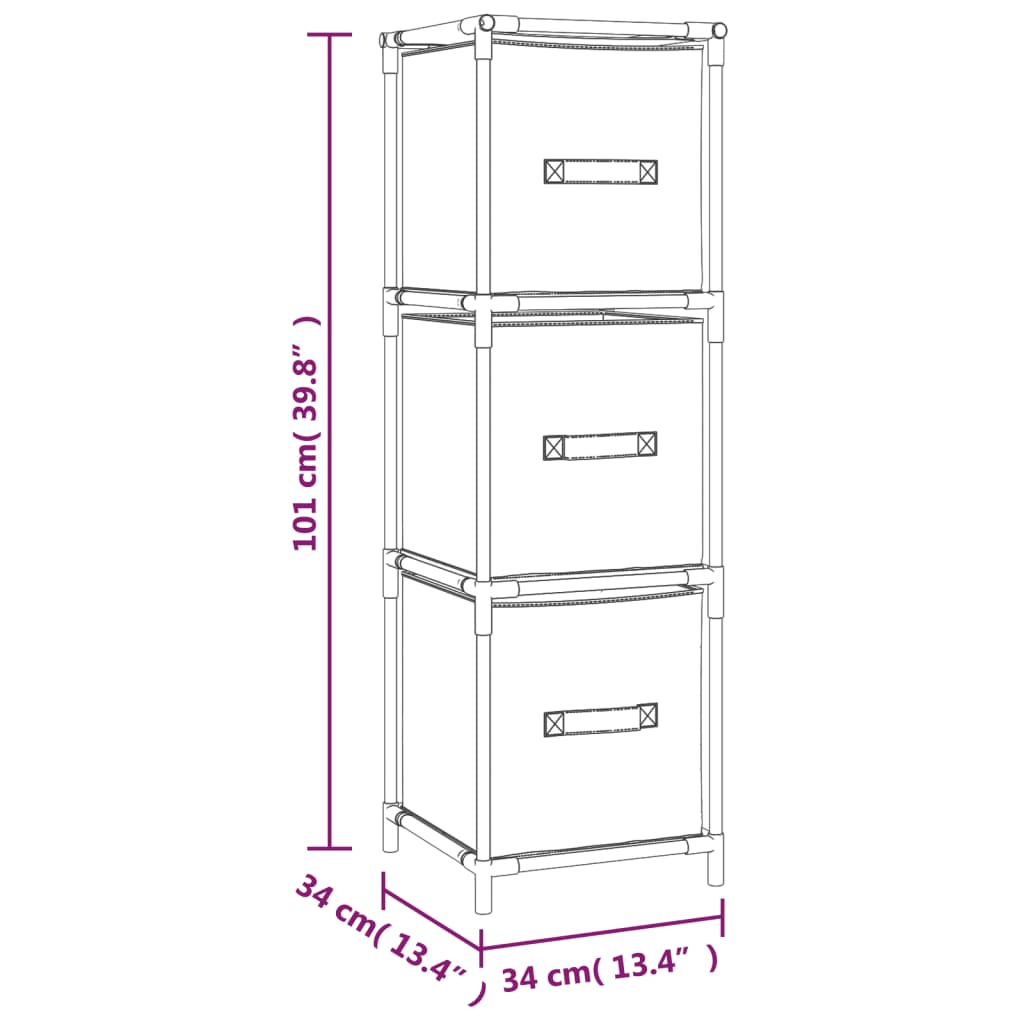 vidaXL plaukts ar 3 auduma groziem, pelēks, 34x34x101 cm, tērauds