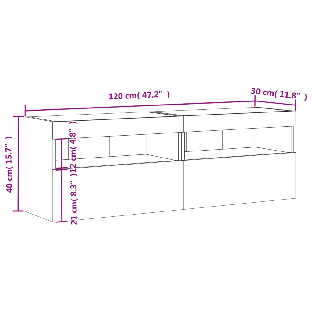 vidaXL TV galdiņi ar LED lampiņām, 2 gab., melni, 60x30x40 cm