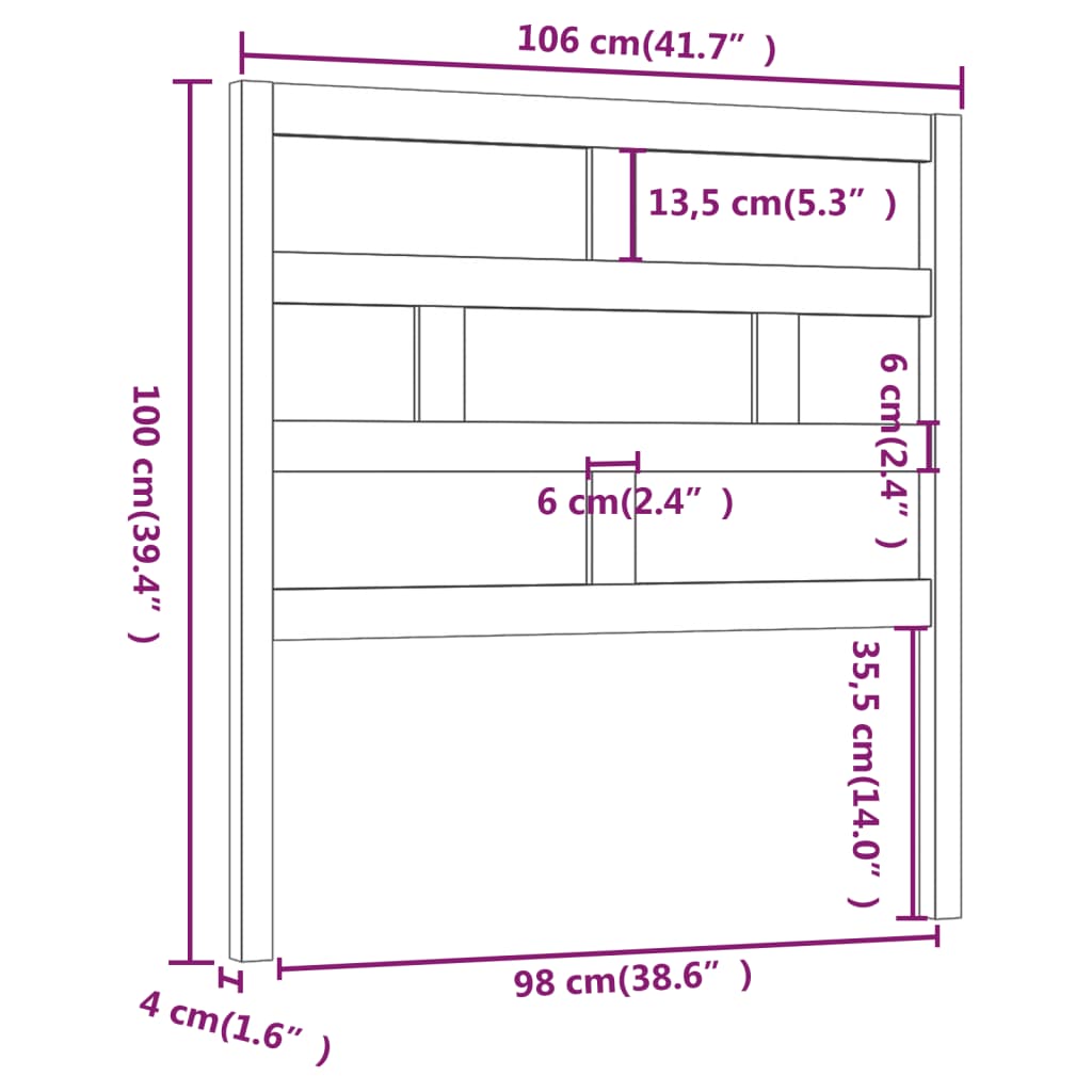 vidaXL gultas galvgalis, 106x4x100 cm, priedes masīvkoks