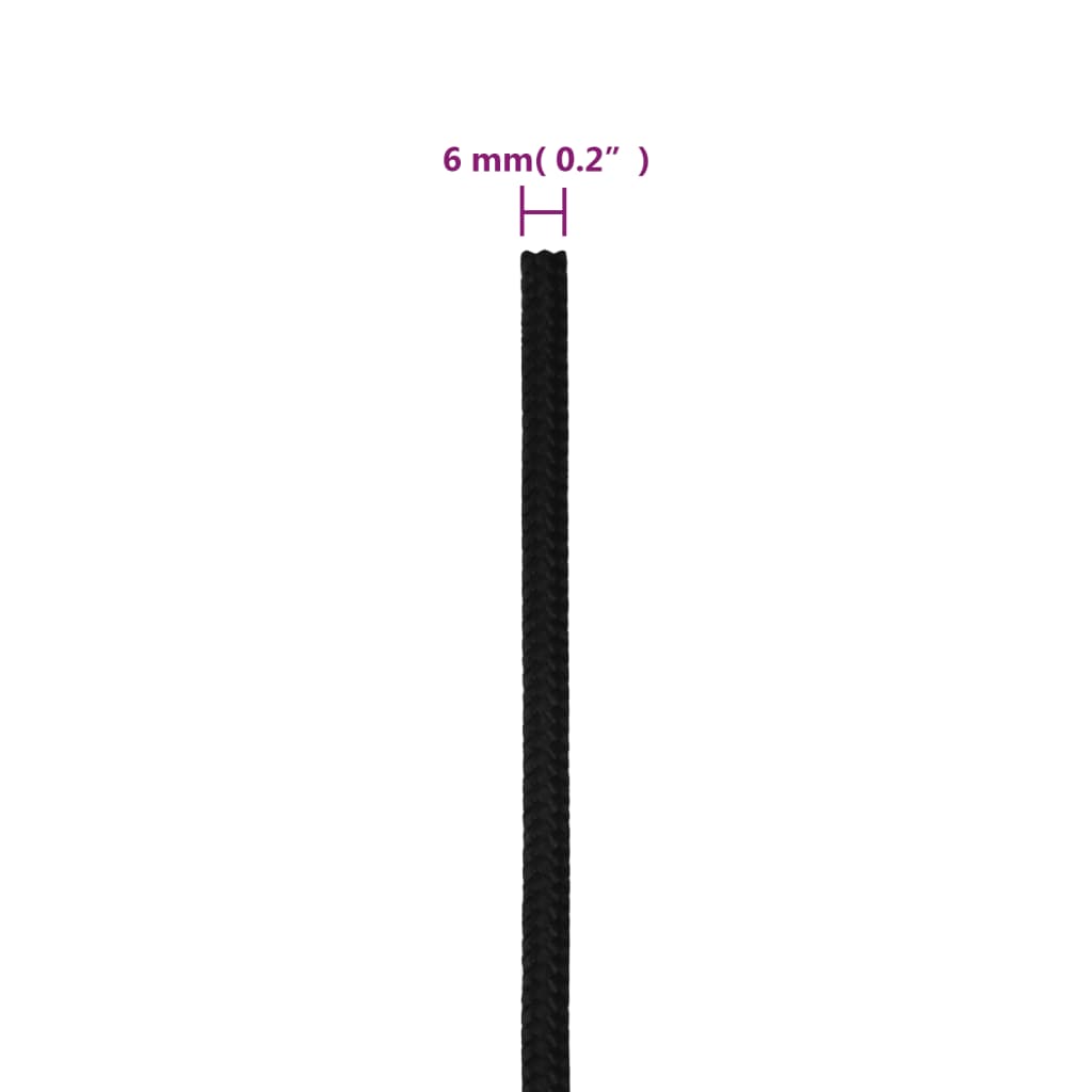 vidaXL darba virve, melna, 6 mm, 25 m, poliesters