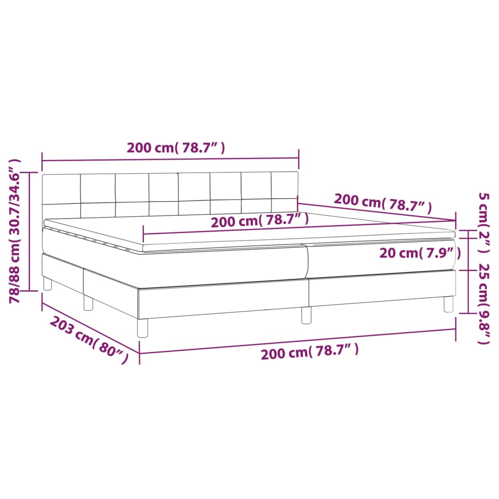 vidaXL atsperu gulta ar matraci, LED, rozā samts, 200x200 cm