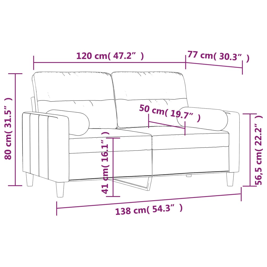 vidaXL divvietīgs dīvāns ar spilveniem, gaiši pelēks, 120 cm, audums