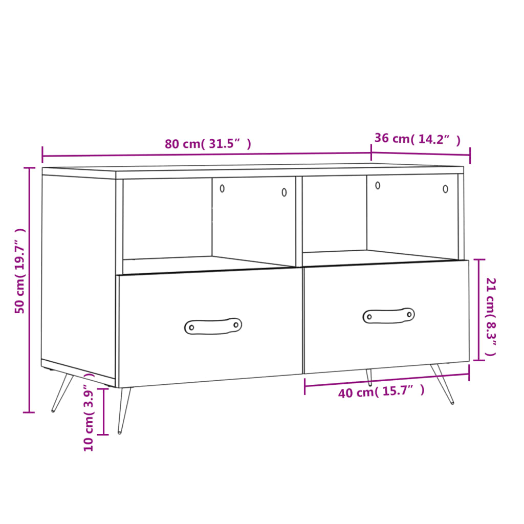 vidaXL TV skapītis, ozolkoka krāsa, 80x36x50 cm, inženierijas koks