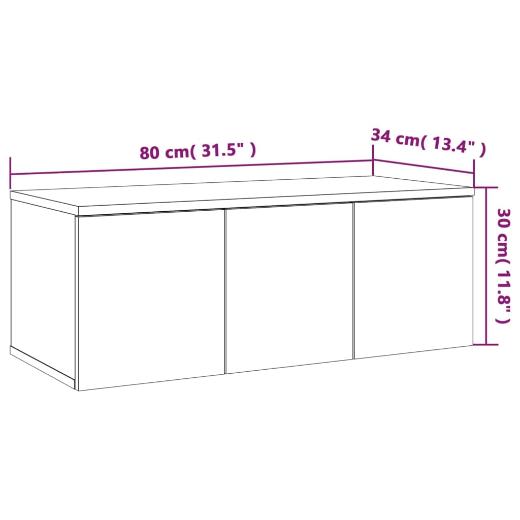 vidaXL TV skapītis, pelēka ozolkoka, 80x34x30 cm, inženierijas koks