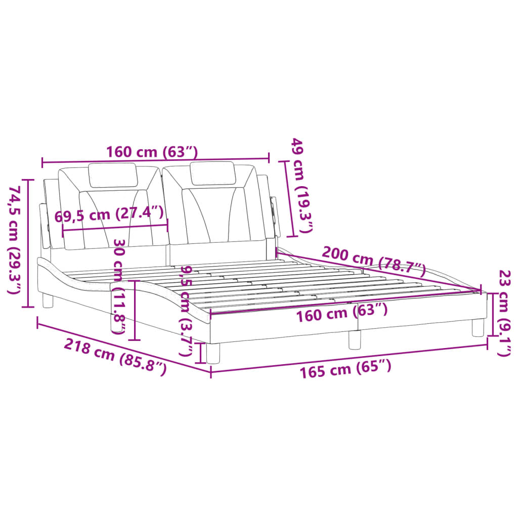 vidaXL gultas rāmis ar galvgali, balts, 160x200 cm, mākslīgā āda