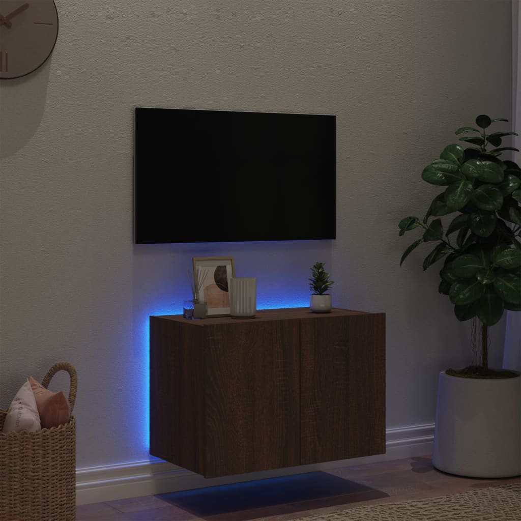 vidaXL TV plaukti ar LED lampiņām, 60x35x41 cm, brūna ozolkoka