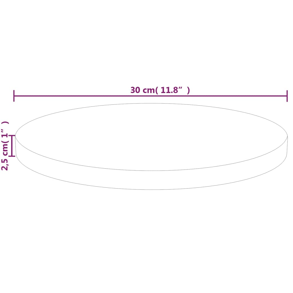 vidaXL apaļa galda virsma, Ø30x2,5 cm, neapstrādāts ozola masīvkoks