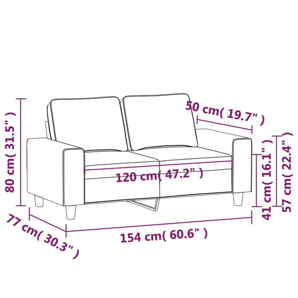 vidaXL divvietīgs dīvāns, gaiši dzeltens audums, 120 cm