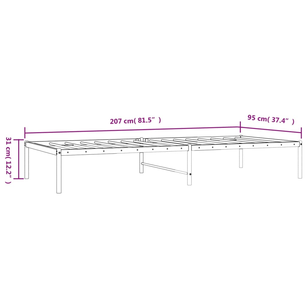 vidaXL gultas rāmis, balts metāls, 90x200 cm