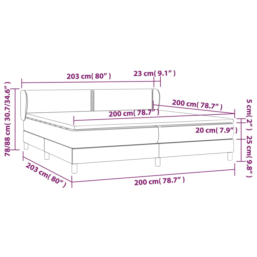 vidaXL atsperu gultas rāmis ar matraci, krēmkrāsas audums, 200x200 cm