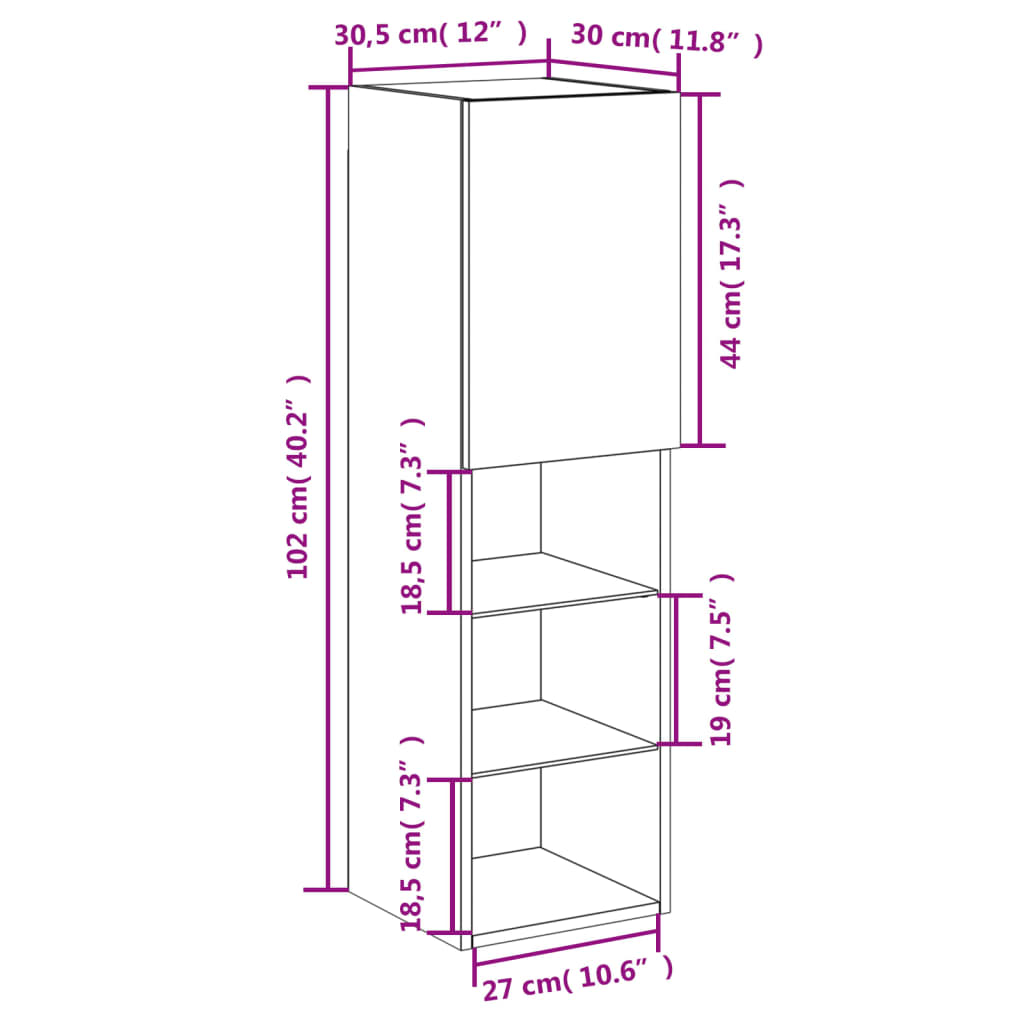 vidaXL TV galdiņš ar LED lampiņām, ozolkoka krāsa, 30,5x30x102 cm