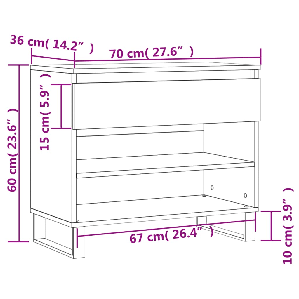 vidaXL apavu plaukts, balts, 70x36x60 cm, inženierijas koks