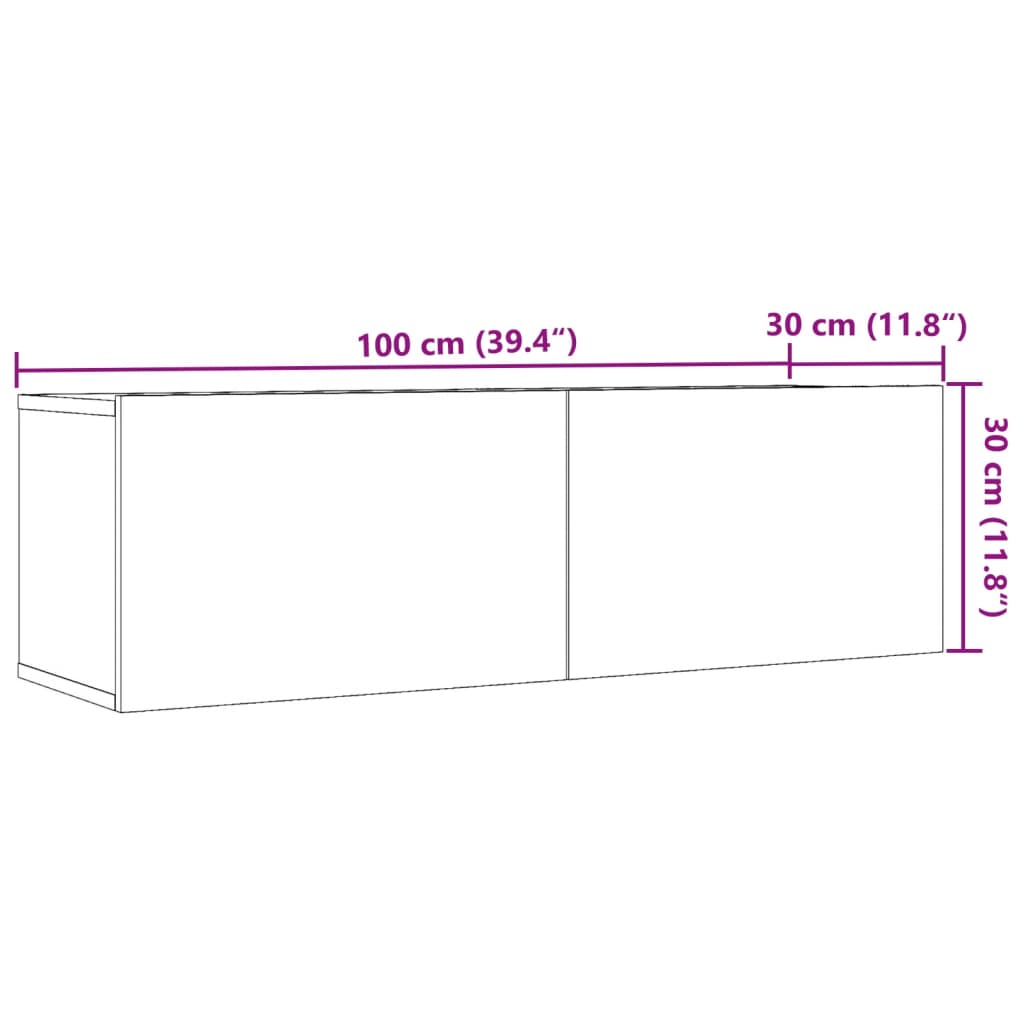 vidaXL sienas TV skapīši, 2 gab., koka krāsa, 100x30x30 cm