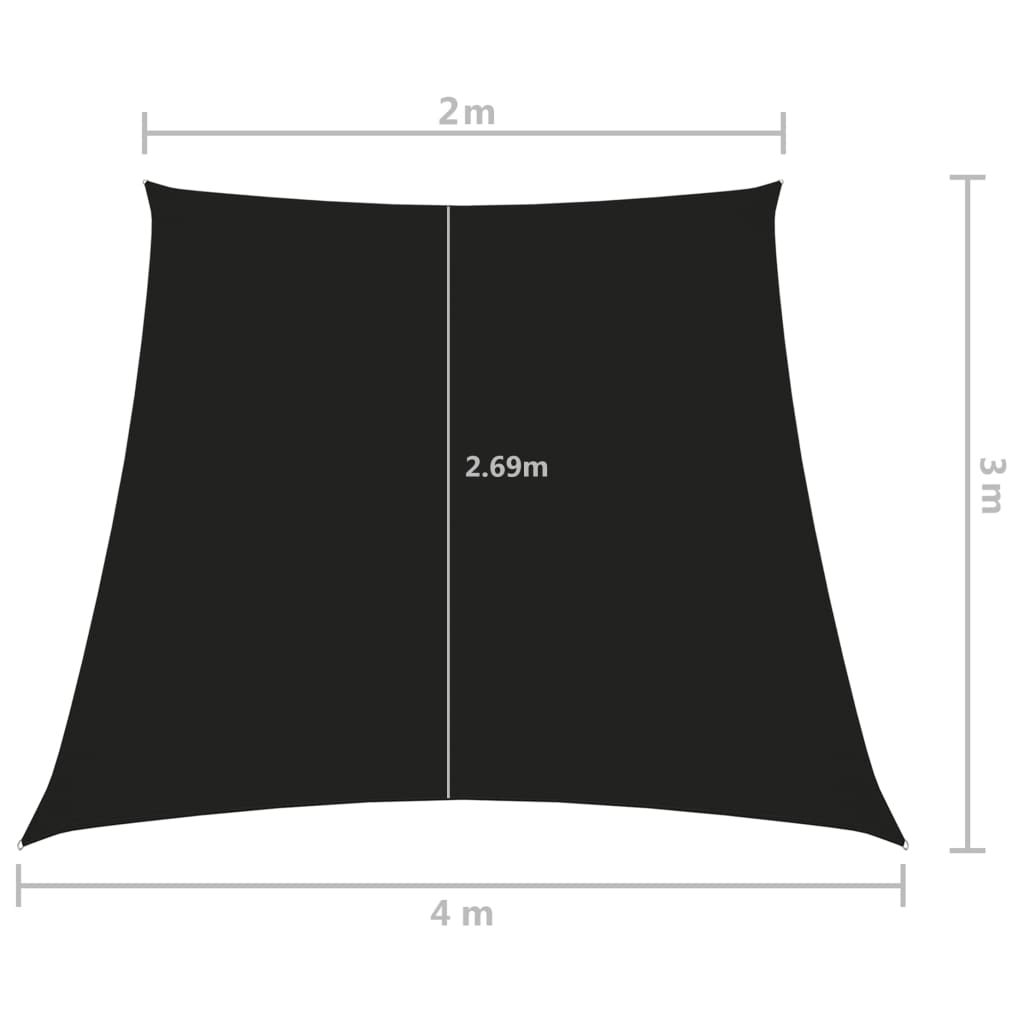 vidaXL saulessargs, 2/4x3 m, trapeces forma, melns oksforda audums