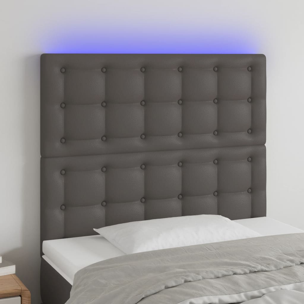 vidaXL gultas galvgalis ar LED, 100x5x118/128 cm, pelēks mākslīgā āda