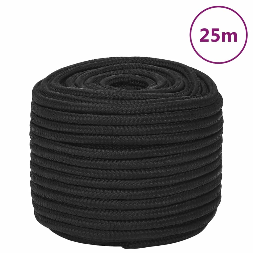 vidaXL laivu virve, melna, 14 mm, 25 m, polipropilēns