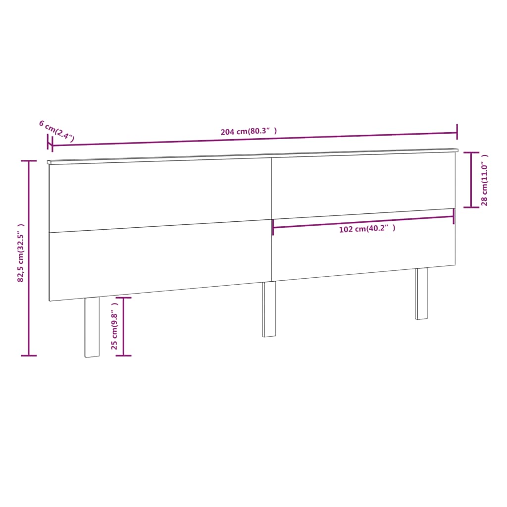 vidaXL gultas galvgalis, melns, 204x6x82,5 cm, priedes masīvkoks