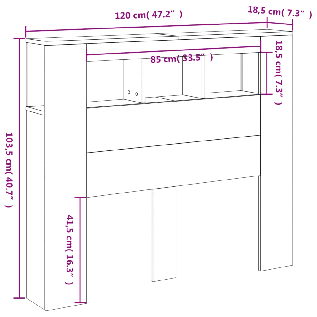 vidaXL gultas galvgalis ar LED, balts, 120x18,5x103,5 cm, koks