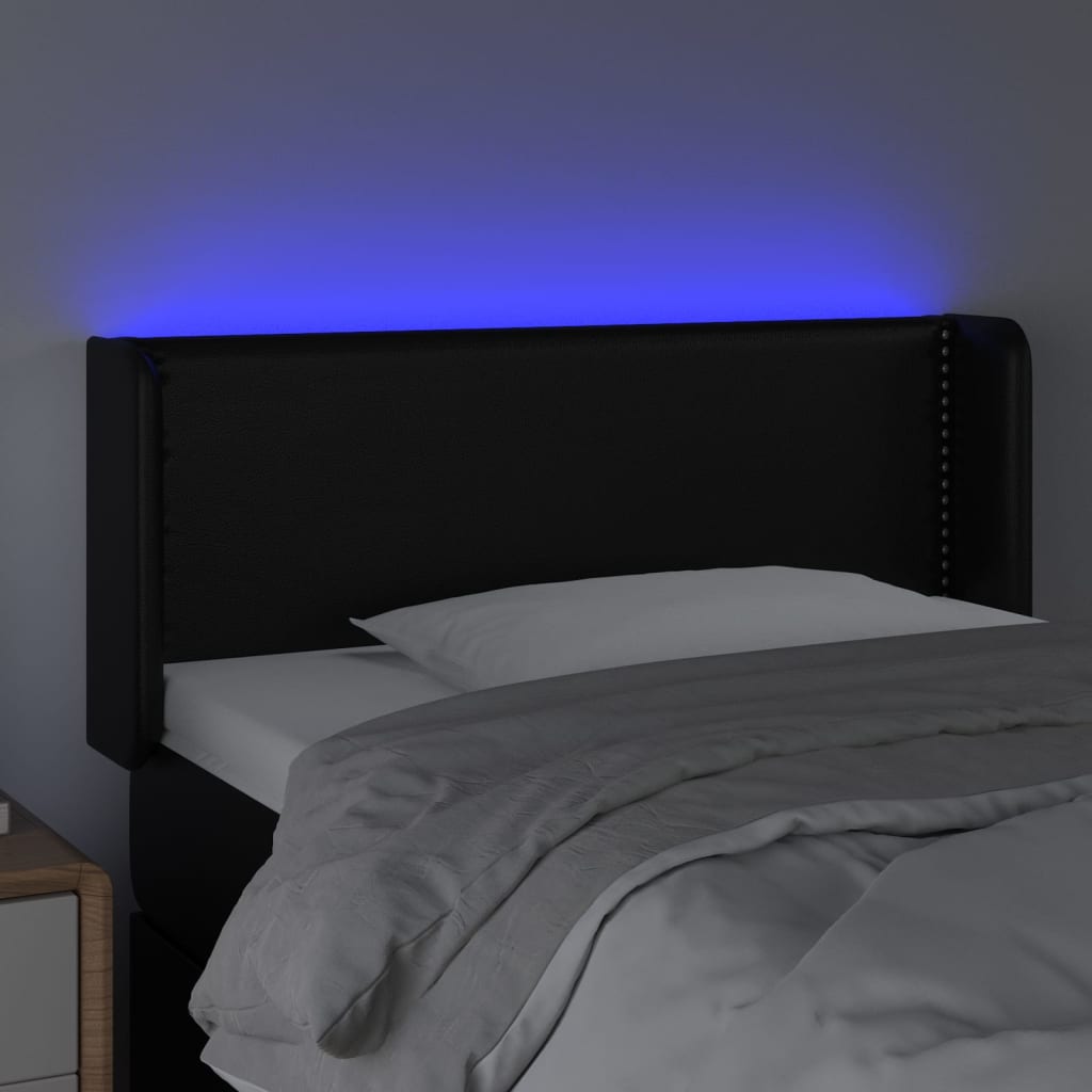 vidaXL gultas galvgalis ar LED, 103x16x78/88 cm, melna mākslīgā āda