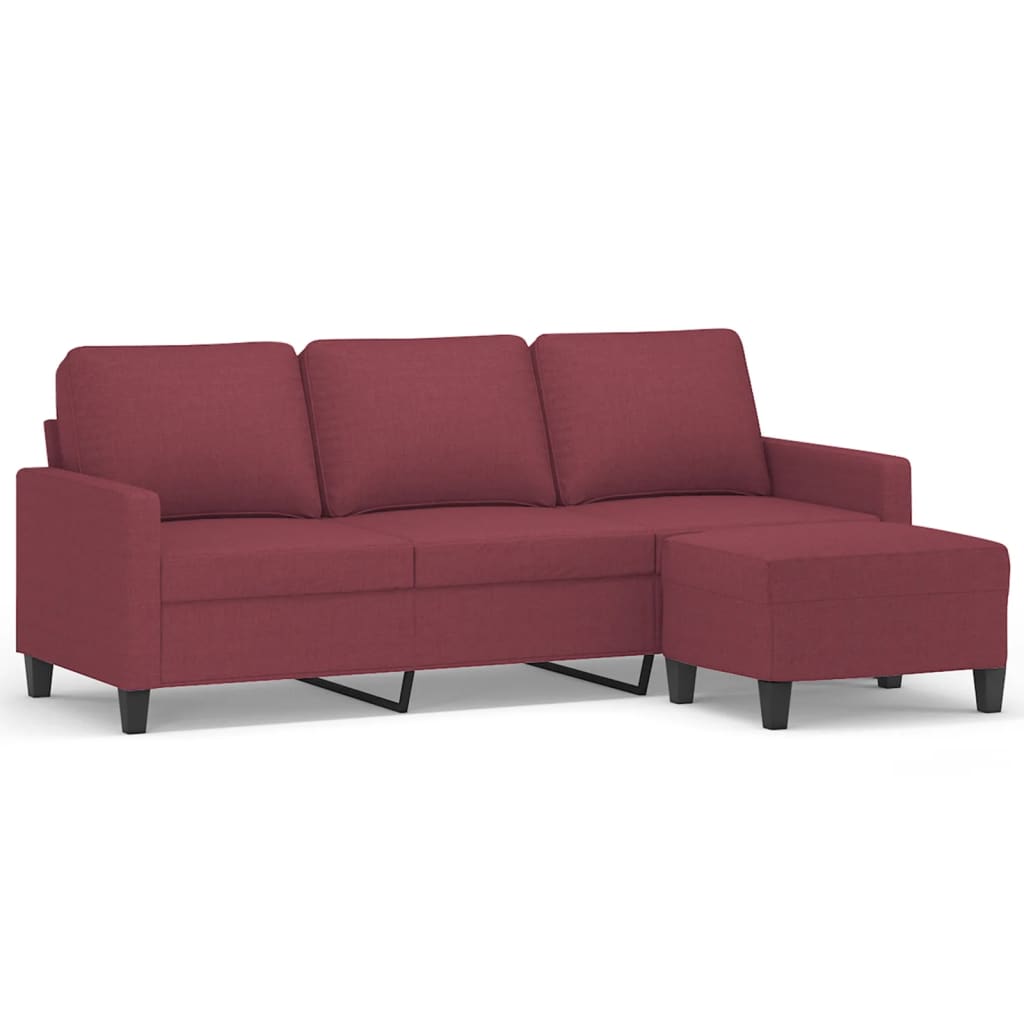 vidaXL trīsvietīgs dīvāns ar kājsoliņu, 180 cm, vīnsarkans audums