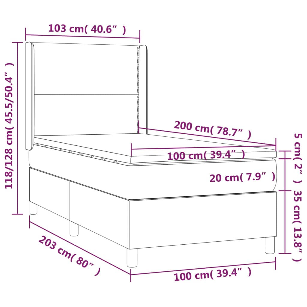 vidaXL atsperu gulta ar matraci, rozā samts, 100x200 cm