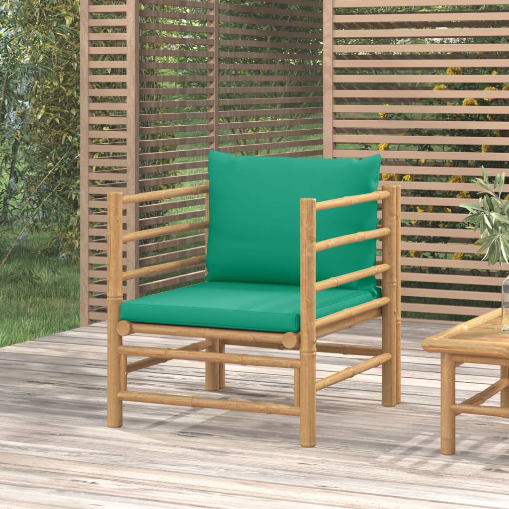 vidaXL dārza dīvāns ar zaļiem matračiem, bambuss