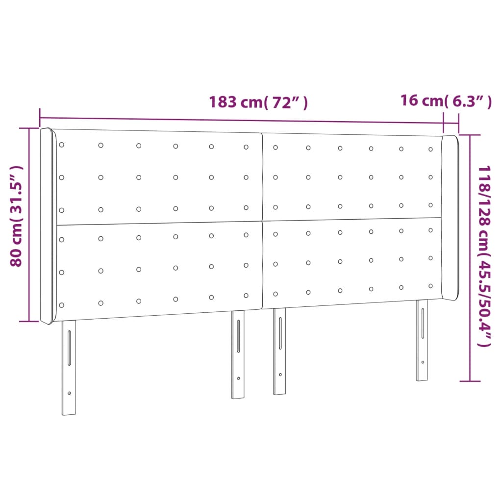 vidaXL gultas galvgalis ar LED, 183x16x118/128 cm, tumši pelēks audums