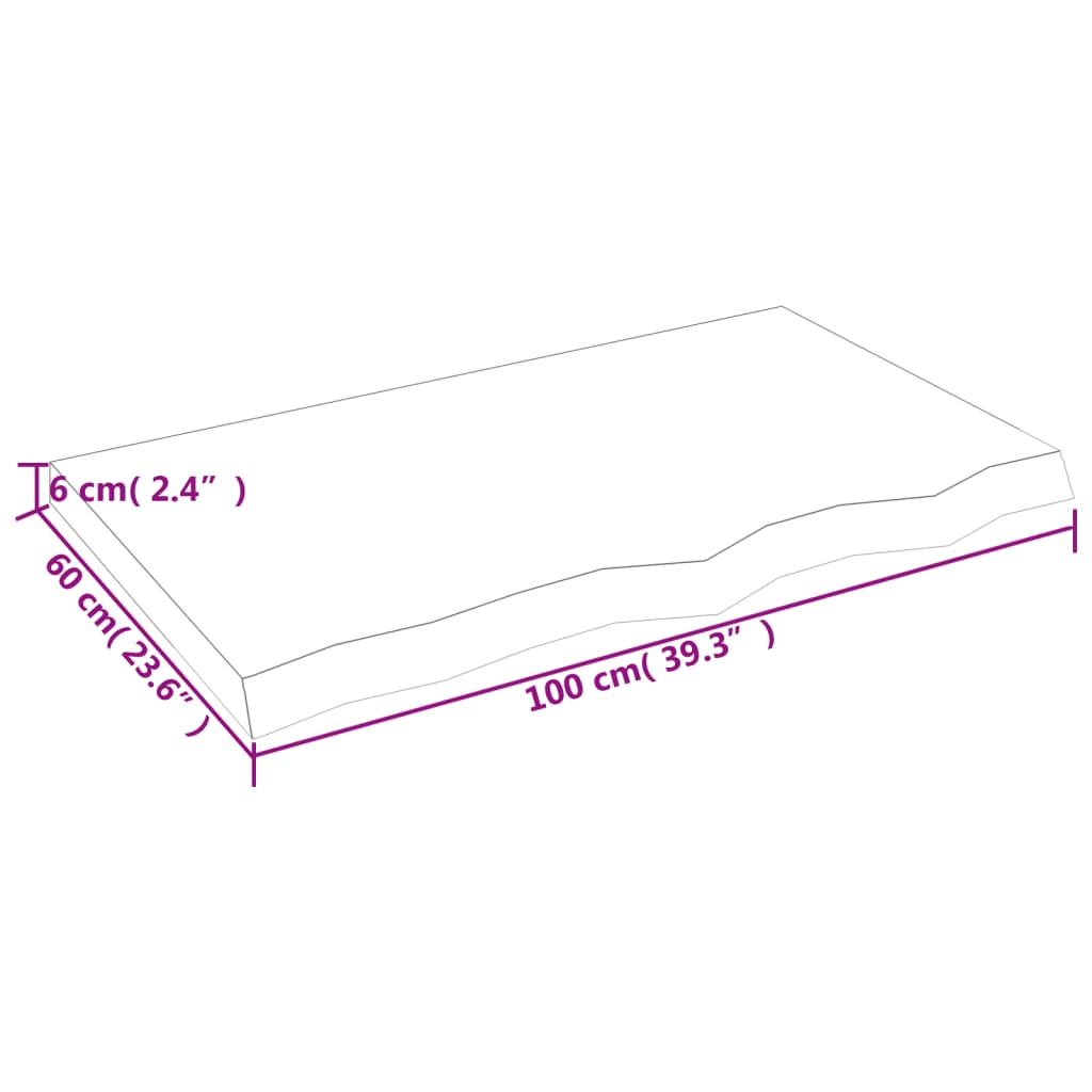 vidaXL vannasistabas virsma, 100x60x(2-6) cm , neapstrādāts masīvkoks