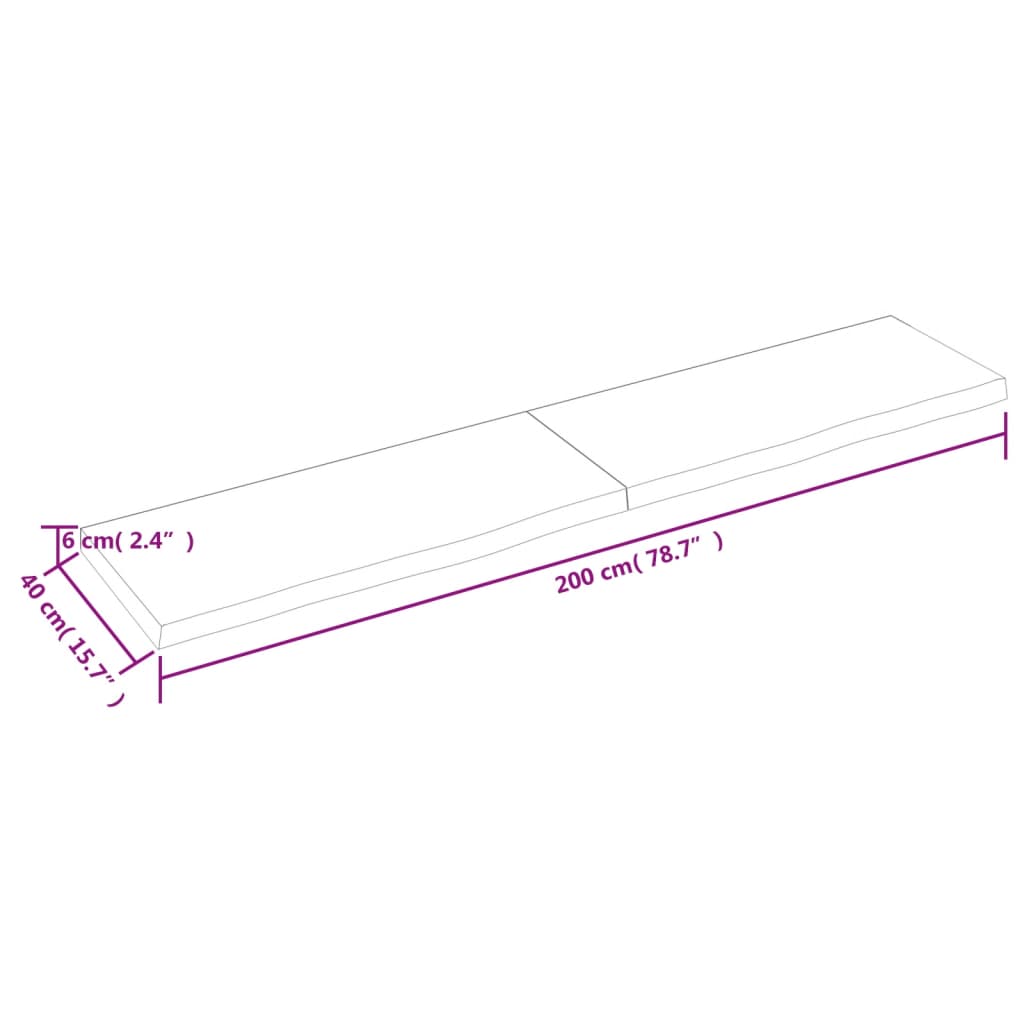 vidaXL vannasistabas letes virsma 200x40x(2-6)cm apstrādāts masīvkoks