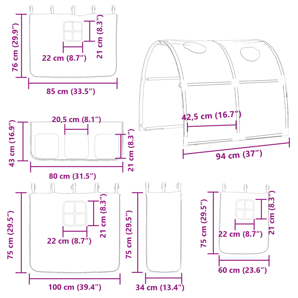 vidaXL augstā gulta ar aizkariem un slidkalniņu zils 80x200 cm priede