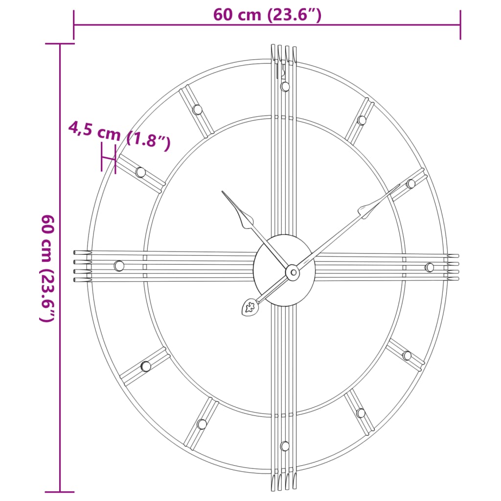 vidaXL sienas pulkstenis, melns, Ø60 cm, dzelzs