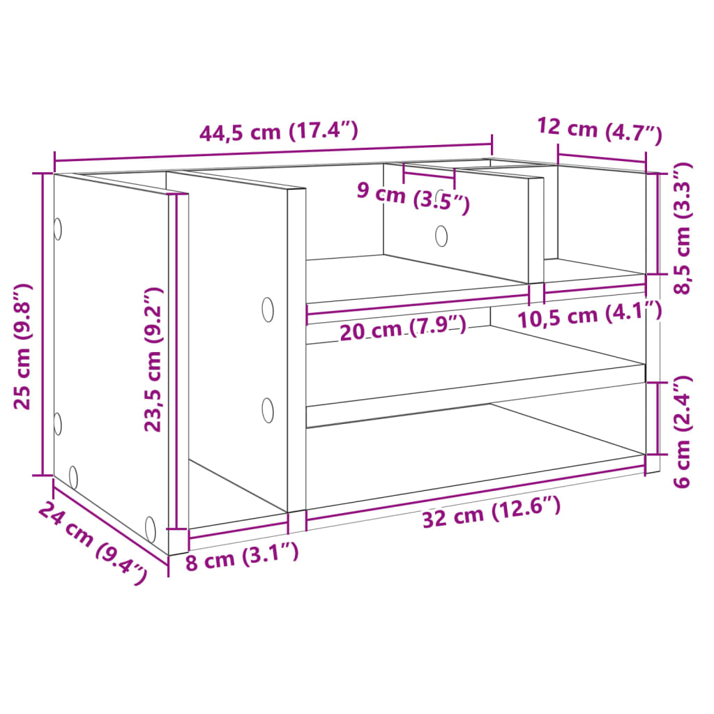 vidaXL rakstāmgalda organizators, melns, 44,5x24x25 cm, koks