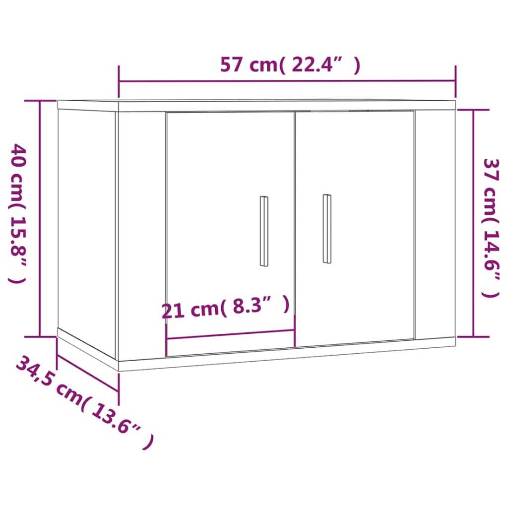 vidaXL sienas TV skapītis, balts, 57x34,5x40 cm