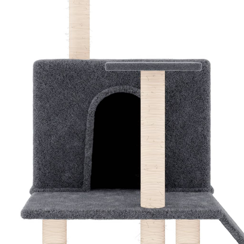 vidaXL kaķu māja ar sizala stabiem nagu asināšanai, 109 cm, pelēka